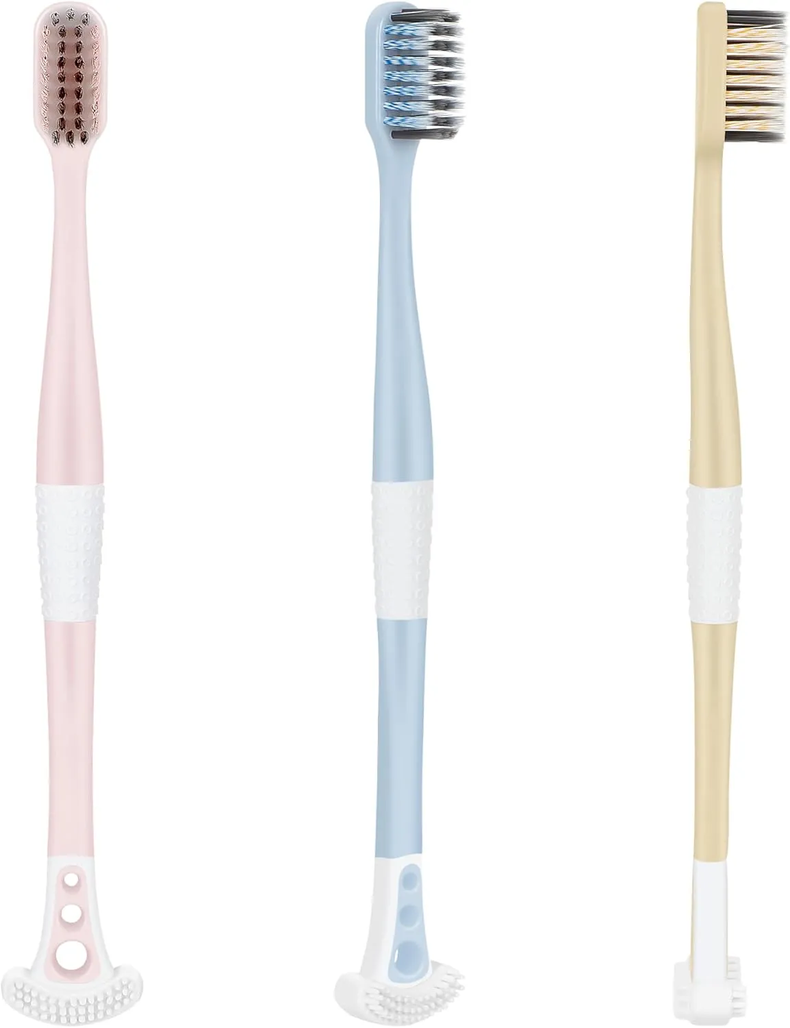 Extra Soft Toothbrush with Tongue Scraper - Tongue Scrubber with Flossing Bristles for Sensitive Teeth and Gums, Dental Travel Hygiene Brush Fresh Breath for Both Adults and Kids (Pack of 3)