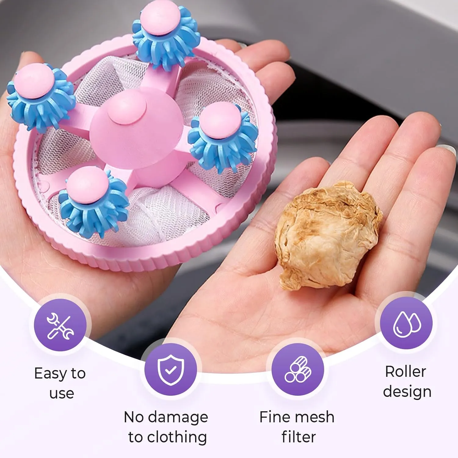 Floating Hair Filtering Mesh Removal, Lint Catcher for Washing Machine, Reusable Hair Catcher Machine, Hair Filter Cleaning Mesh Bag Dog Cat Hair Remover for Laundry (Purple)