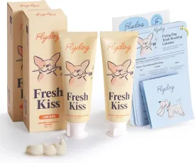 FlyDog Fresh Kiss Enzymatic Dog Toothpaste Kit - Vet Approved Organic Fomula with Coconut Oil, Tartar Remover for Dogs & Cats, 2 Tubes Pack with Toothbrushing Calendar & Brush Guide, Chicken Flavor