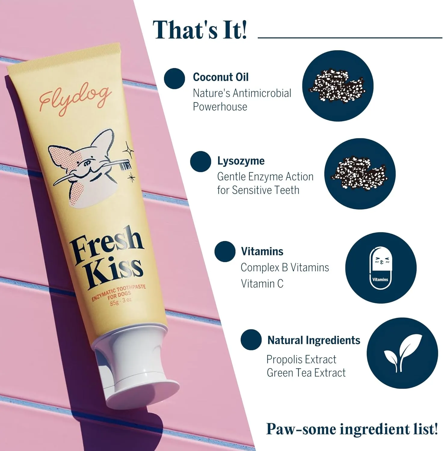 FlyDog Fresh Kiss Enzymatic Dog Toothpaste Kit - Vet Approved Organic Fomula with Coconut Oil, Tartar Remover for Dogs & Cats, 2 Tubes Pack with Toothbrushing Calendar & Brush Guide, Chicken Flavor