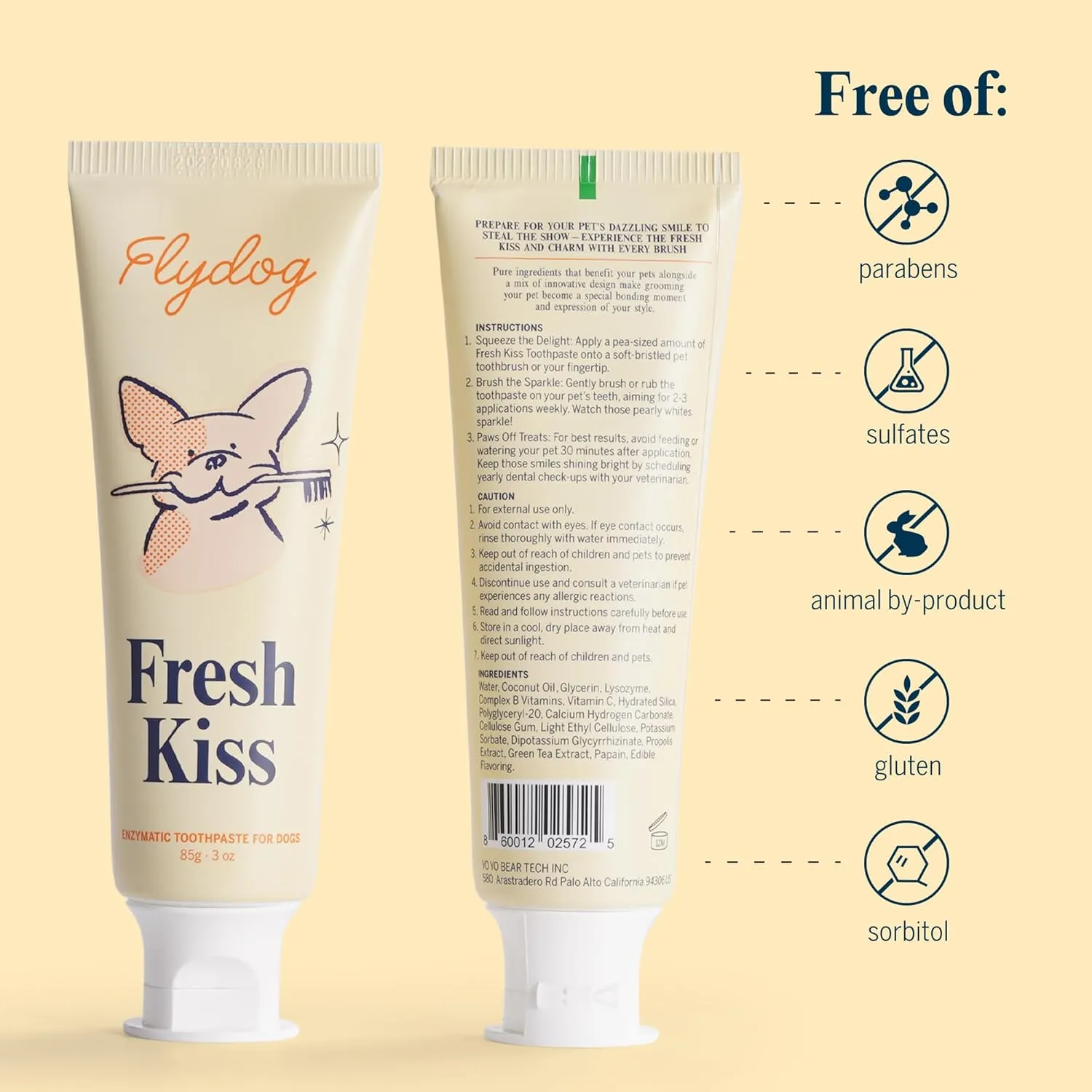 FlyDog Fresh Kiss Enzymatic Dog Toothpaste Kit - Vet Approved Organic Fomula with Coconut Oil, Tartar Remover for Dogs & Cats, 2 Tubes Pack with Toothbrushing Calendar & Brush Guide, Chicken Flavor