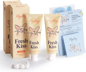 FlyDog Fresh Kiss Enzymatic Dog Toothpaste Kit - Vet Approved Organic Fomula with Coconut Oil, Tartar Remover for Dogs & Cats, 2 Tubes Pack with Toothbrushing Calendar & Brush Guide, Coconut Flavor