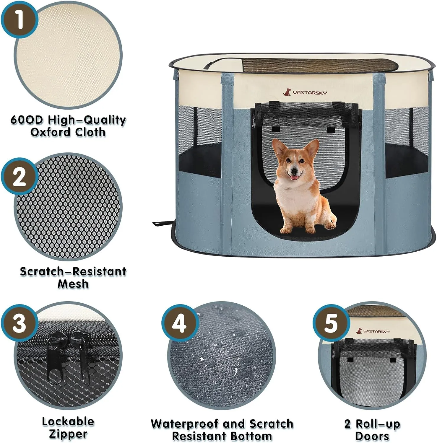 Foldable Pet Playpen,Cat Puppy Playpen,Portable Dog Cage Soft Portable Exercise Kennel Tent,Puppy Kitten Pen Indoors/Outdoors Pet Tent Fence (Large(36"*28"*23"))