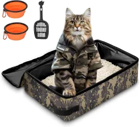 Folding Portable Cat Litter Box with Lid, 16' * 12' * 6' inch, Collapsible Cat Travel Litter Box with Zipper for Traveling & Camping, No Leakage, Lightweight, Easy to Use