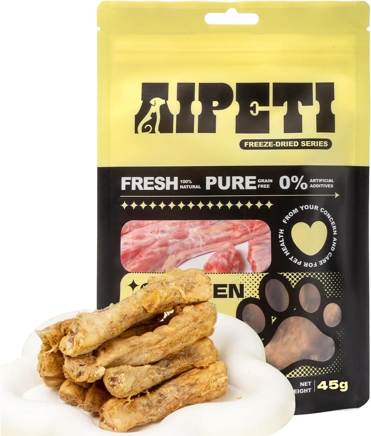 Freeze Dried Chicken Necks Treats for Dogs & Cats, Single Ingredient, 100% Human Grade, High in Calcium & Chondroitin for Strong Bones, Teeth & Joint Health, Grain Free Training Snacks