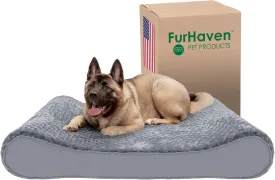 Furhaven Memory Foam Dog Bed for Large Dogs w/ Removable Washable Cover, For Dogs Up to 150 lbs - Ultra Plush Faux Fur & Suede Luxe Lounger Contour Mattress - Gray, Jumbo Plus/XXL