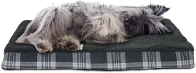 FurHaven Pet Dog Bed - Deluxe Orthopedic Mat Terry & Plaid Flannel Traditional Foam Mattress Pet Bed w/Removable Cover for Dogs & Cats, Smoke Gray, Medium