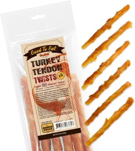 Gootoe Turkey Tendon Dog Treats, Twists (M) 5 oz, 100% USA-Sourced Turkey, Natural Snack, Premium Puppy Chews, Hypoallergenic, Rawhide-Free, Reseal Value Bags, Size for Medium Dogs