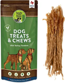 Gourmet USA Turkey Tendons by Sancho and Lolas (4 Ounces) 100% Natural and 100% American Dog Chew Treat - A Healthy Snack for Healthy Pups