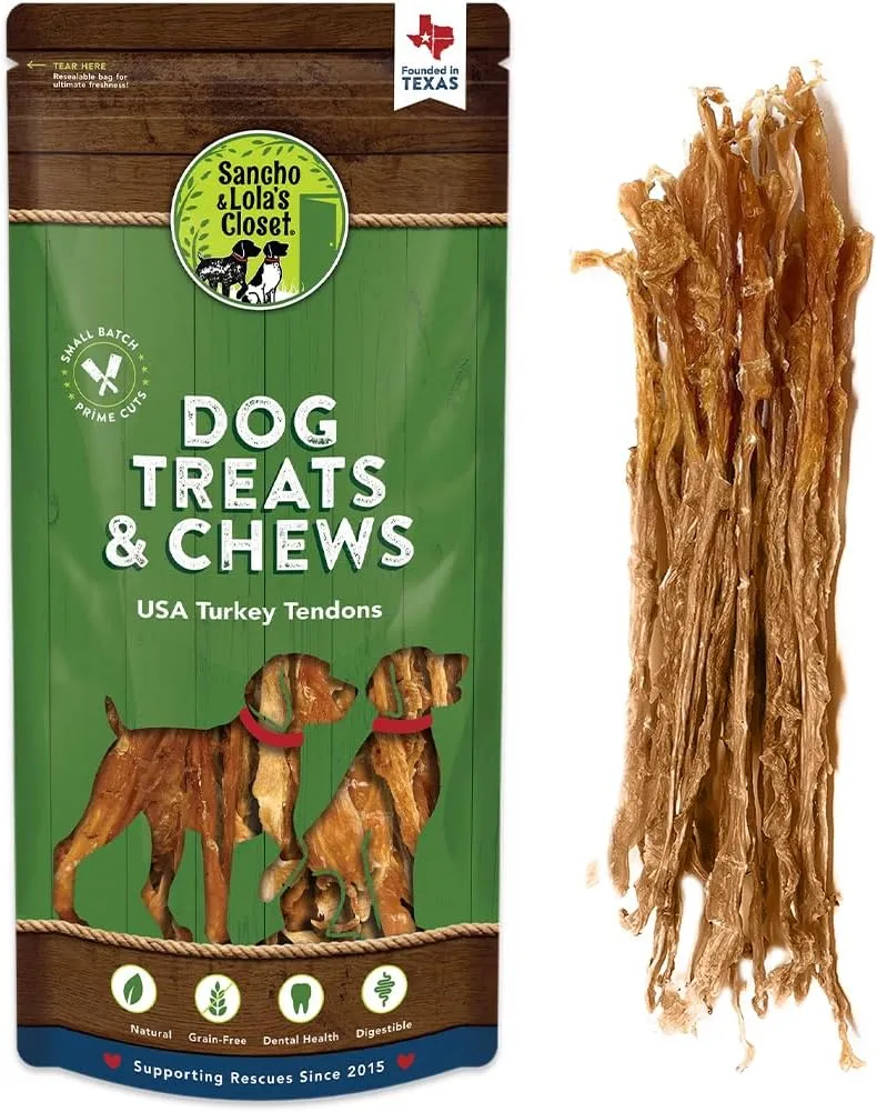 Gourmet USA Turkey Tendons by Sancho and Lolas (4 Ounces) 100% Natural and 100% American Dog Chew Treat - A Healthy Snack for Healthy Pups
