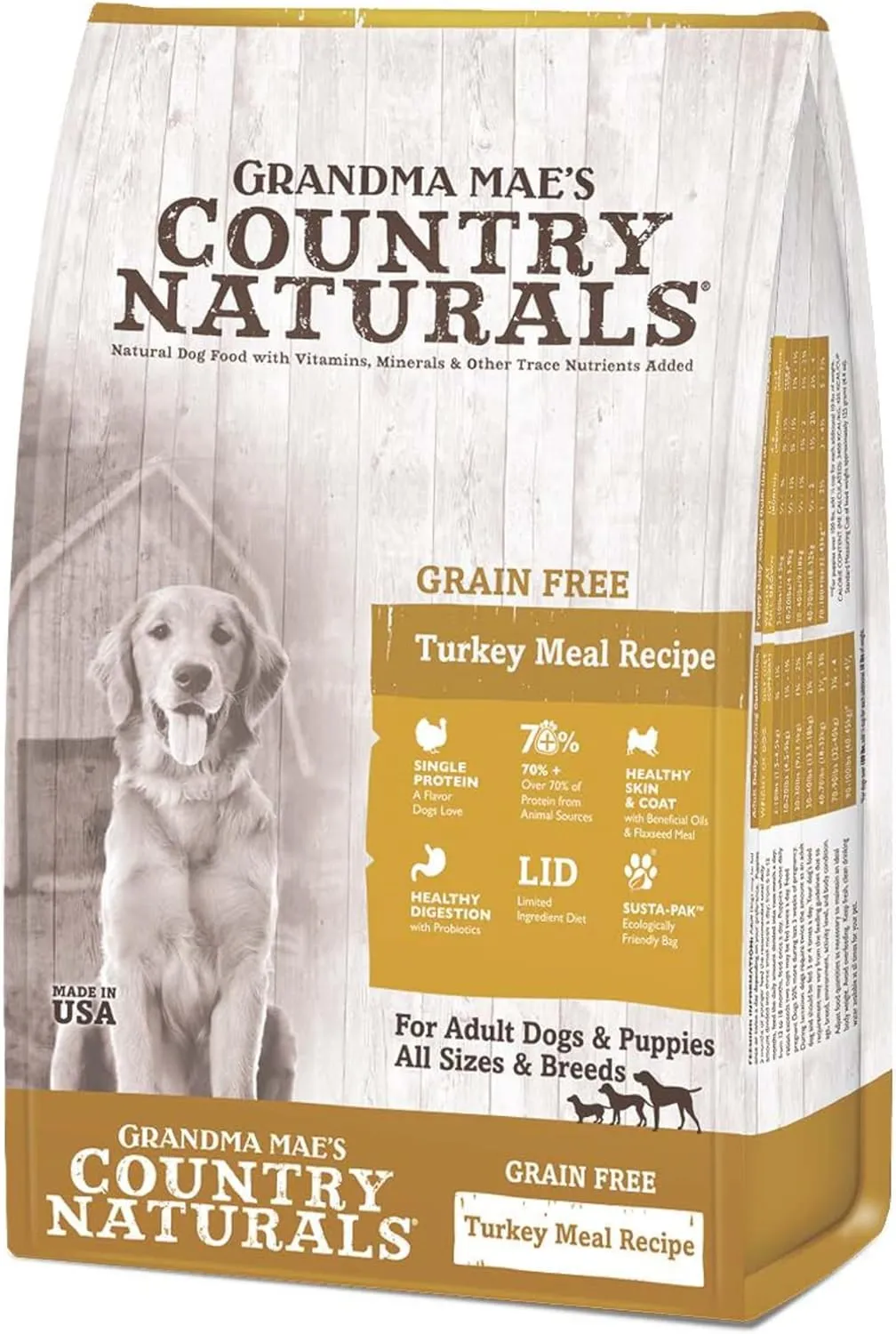 Grandma Maes Country Naturals Dry Dog Food, Grain Free Formula, Turkey, Slow Cooked & Nutrient Dense, Made in USA, 25 LB Bag