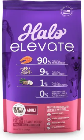 HALO Elevate Dog Food Salmon Recipe, Healthy Grains Dry Dog Food, Kibble for Adult Dogs, 3.5 lb Bag