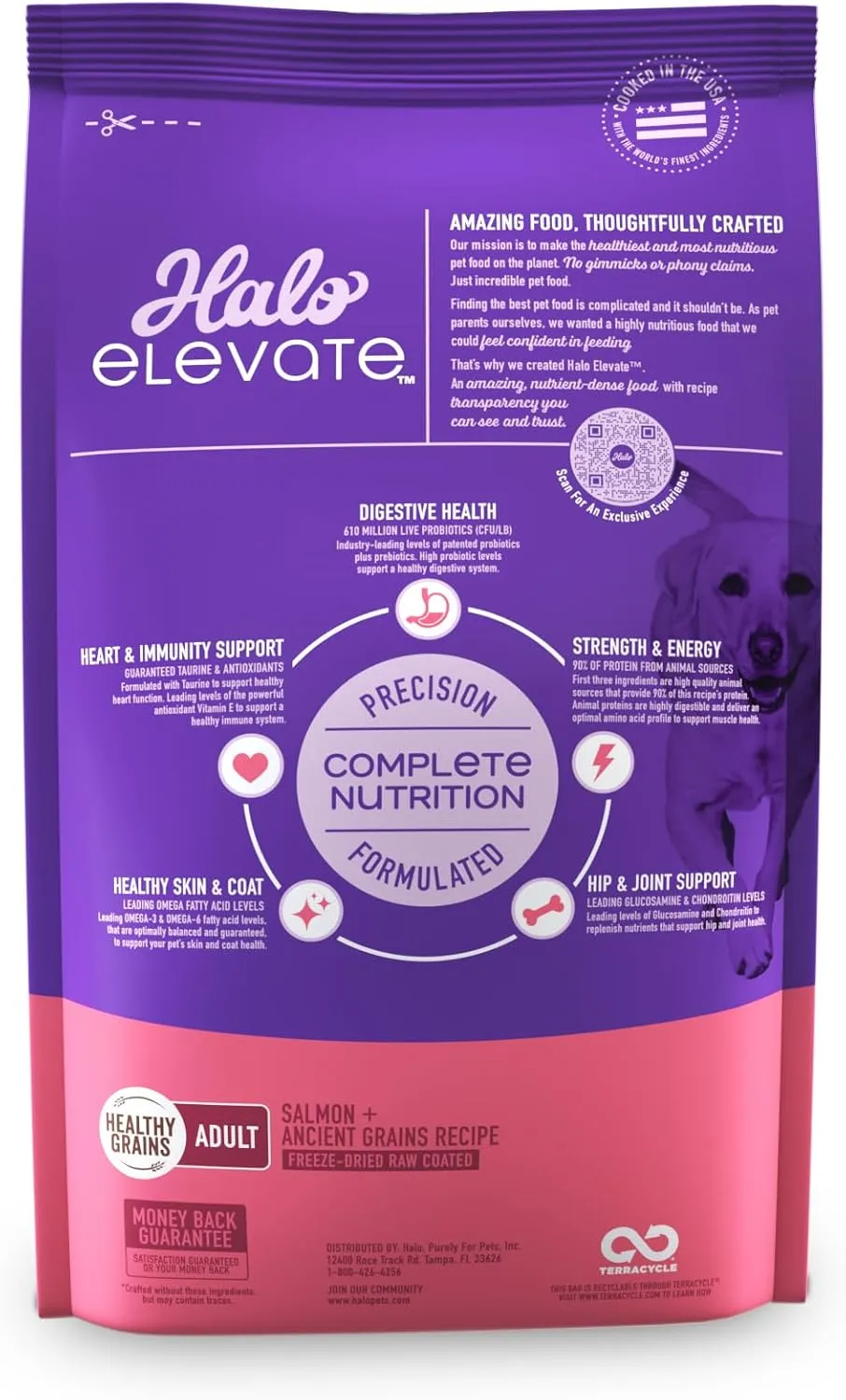 HALO Elevate Dog Food Salmon Recipe, Healthy Grains Dry Dog Food, Kibble for Adult Dogs, 3.5 lb Bag