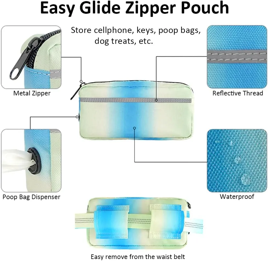 Hands Free Dog Leash with Zipper Pouch, Dual Handles and Durable Reflective Bungee for Walking, Jogging and Running Medium Large Dog (Green Blue)