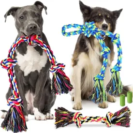Heavy Duty Dog Toy for Aggressive Chewers  Tough Chew Toys for Large Dogs, Great for Tug-of-War & Teeth Cleaning, with 3 Rope Toys & 2 Dog Bags