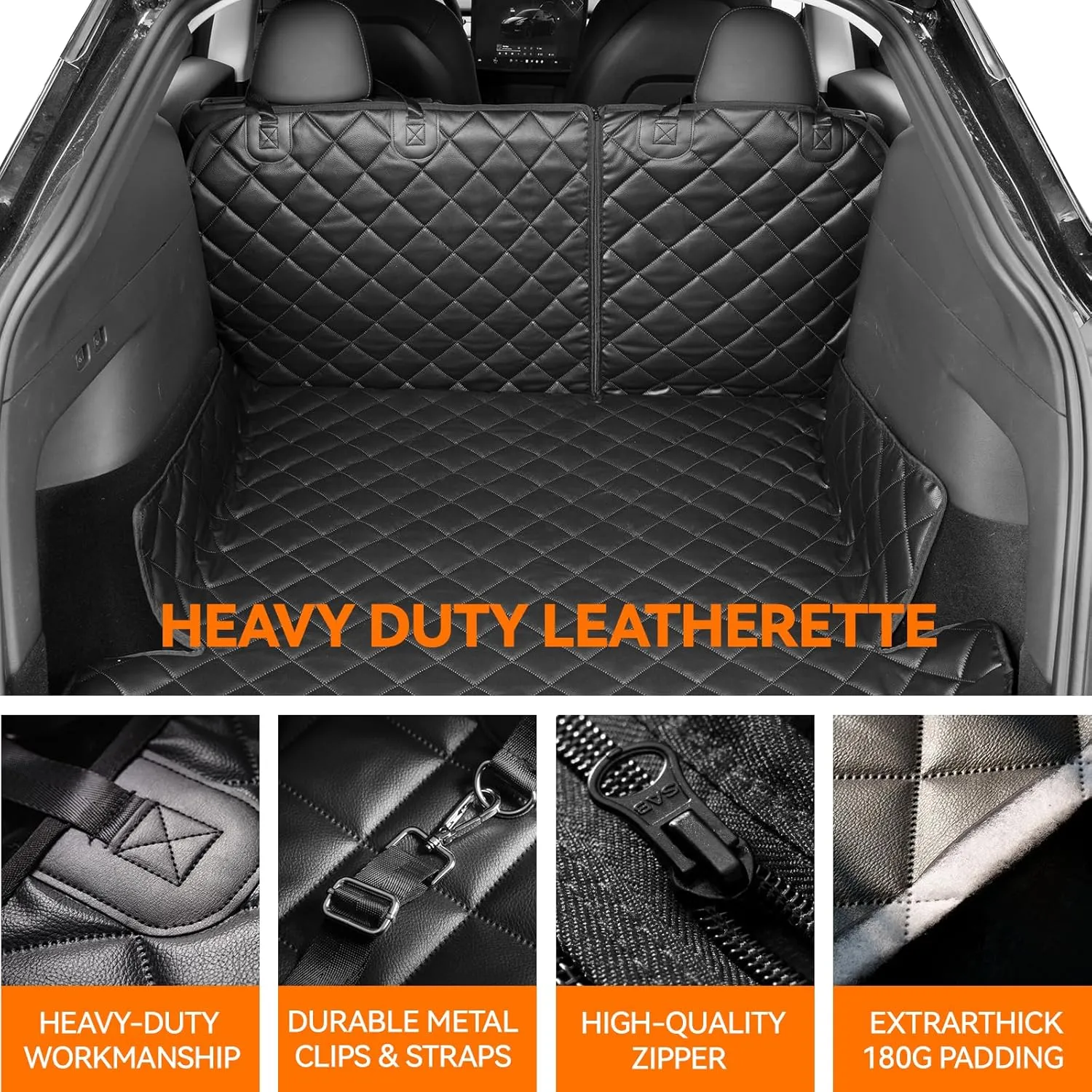 Heavy-Duty Leather SUV Cargo Liner for Fold Down Split Seats, Armrest Pass-Through Compatible, Pet-Friendly, Ideal for Dogs