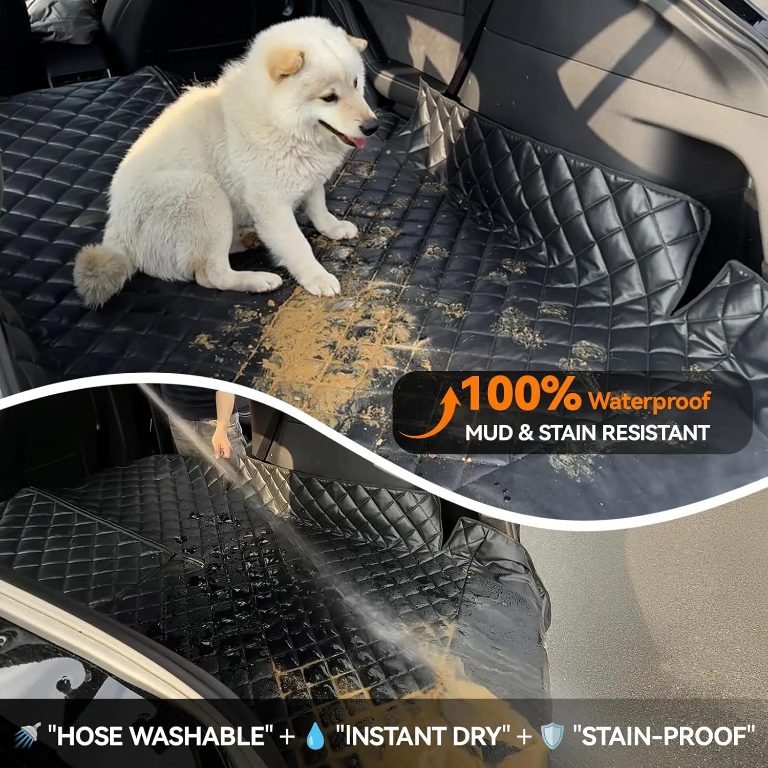 Heavy-Duty Leather SUV Cargo Liner for Fold Down Split Seats, Armrest Pass-Through Compatible, Pet-Friendly, Ideal for Dogs