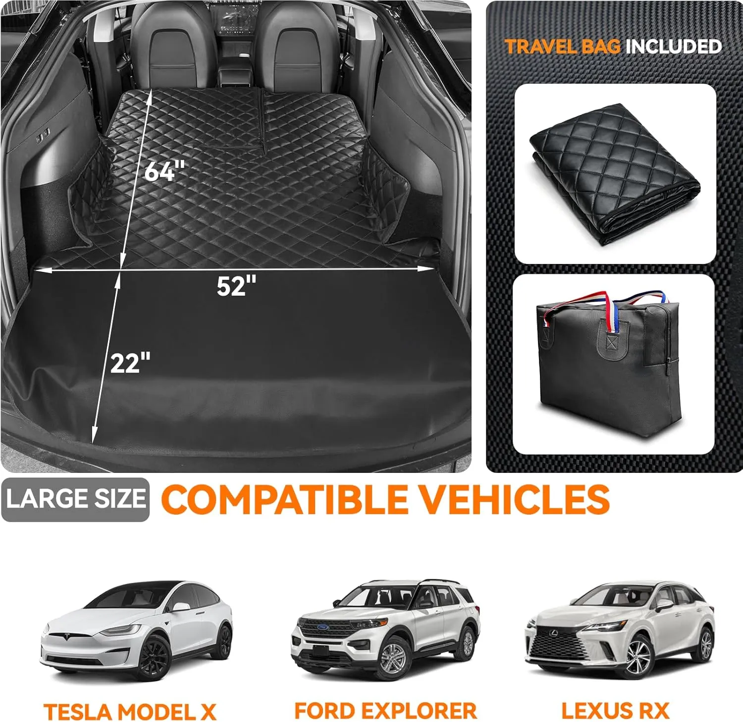 Heavy-Duty Leather SUV Cargo Liner for Fold Down Split Seats, Armrest Pass-Through Compatible, Pet-Friendly, Ideal for Dogs