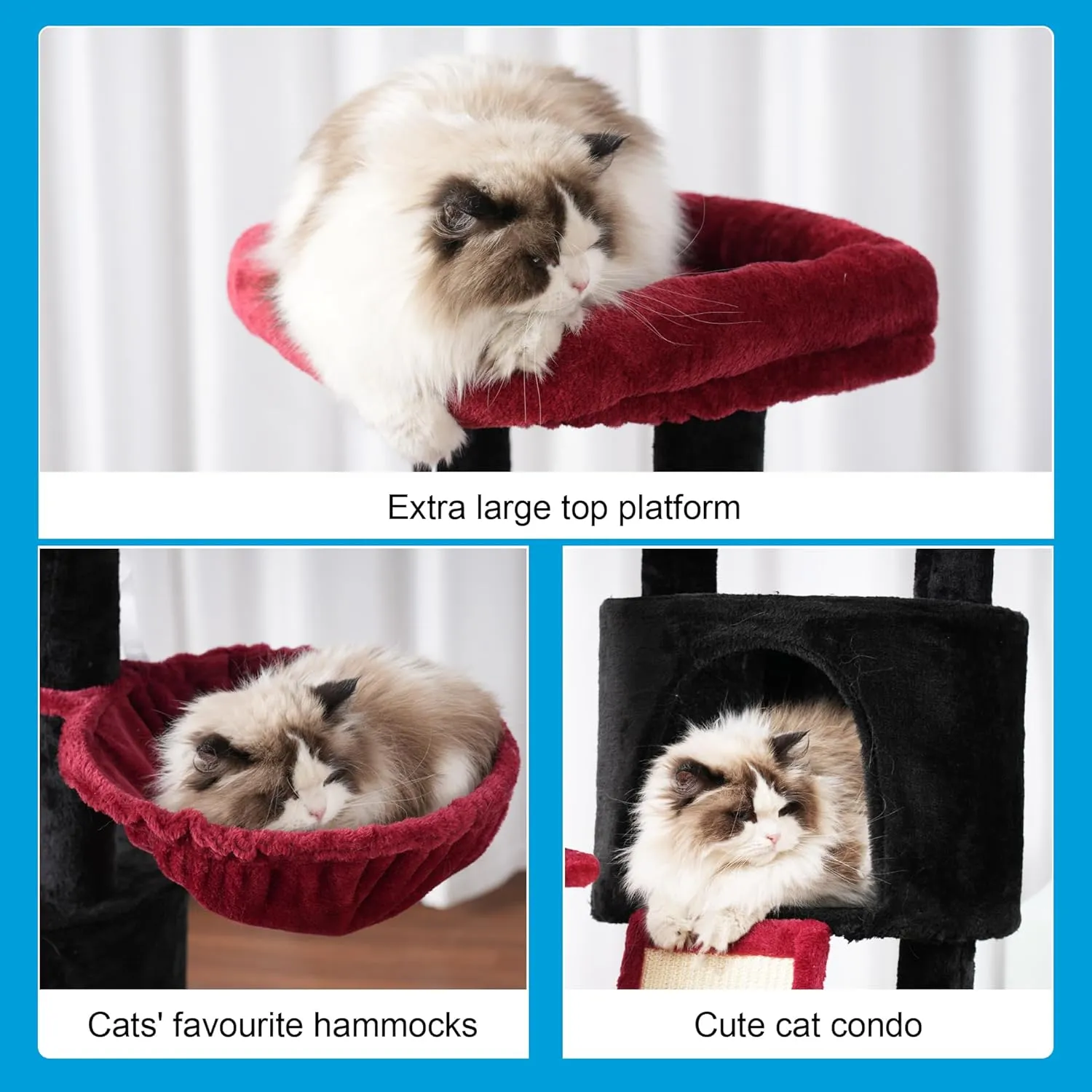 Hey-brother Gothic Cat Tree with Scratching Board, Cat Tower with Padded Plush Perch and Cozy Basket, Multi-Platform for Jump, Black and Red MPJ005BR