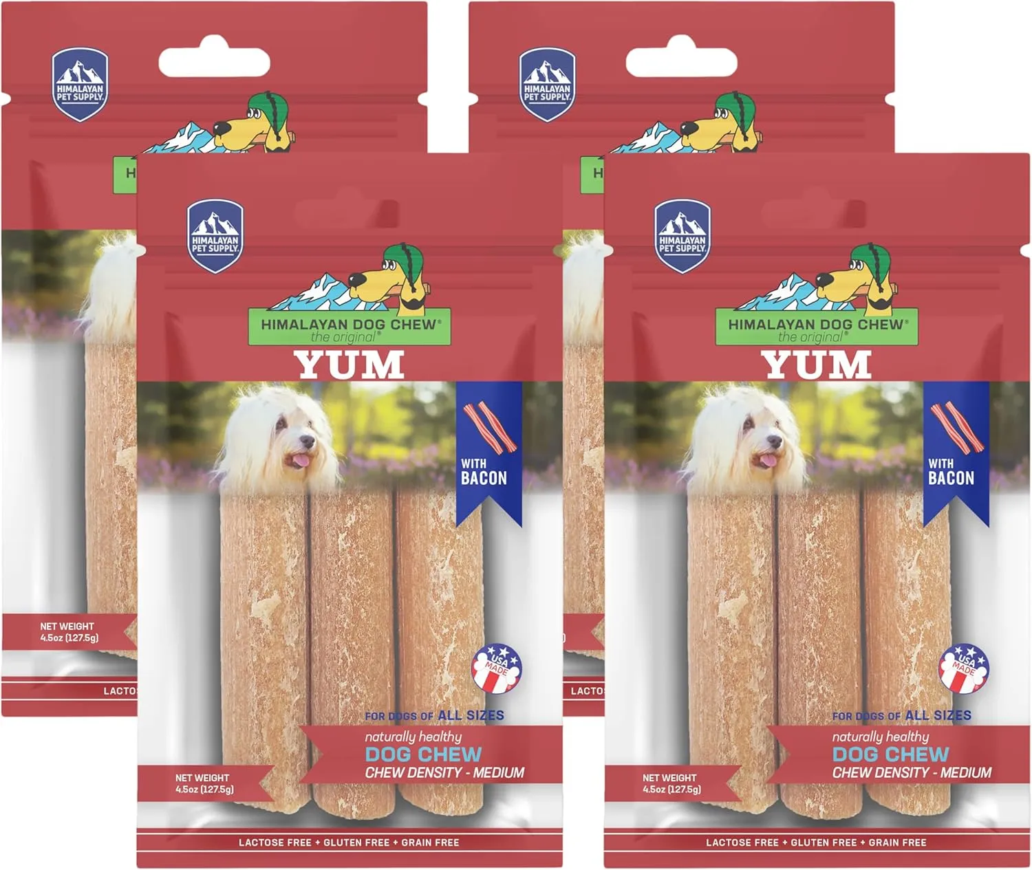 Himalayan Dog Chew Yak Cheese Dog Chews, 100% Natural, Long Lasting, Gluten Free, Healthy & Safe Dog Treats, Lactose & Grain Free, Protein Rich, for All Breeds, Medium, Bacon Flavor, 4.5 oz