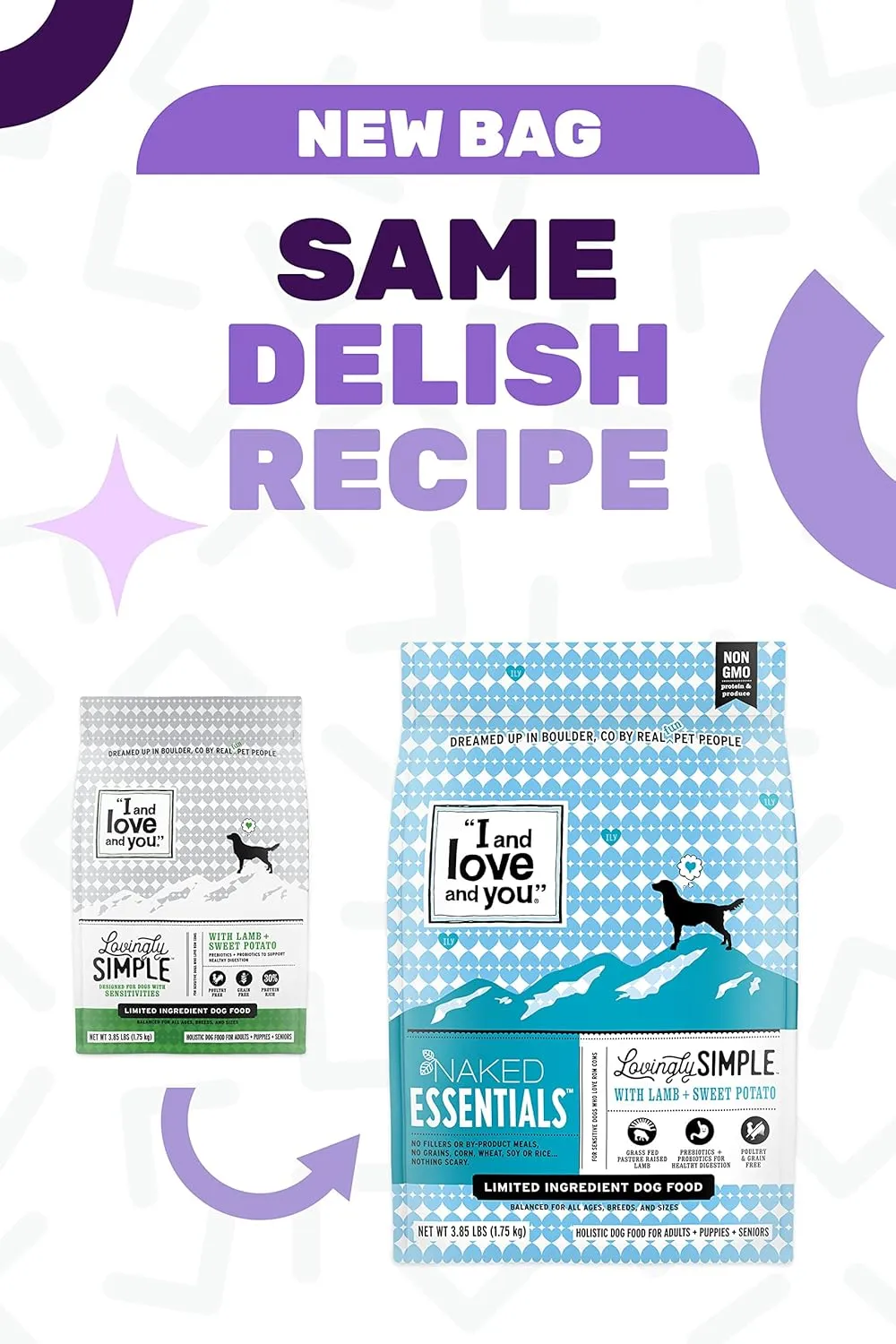 I and love and you Lovingly Simple Dry Dog Food - Lamb   Sweet Potato - Grain Free, Filler Free, Prebiotic   Probiotic 3.85lb Bag