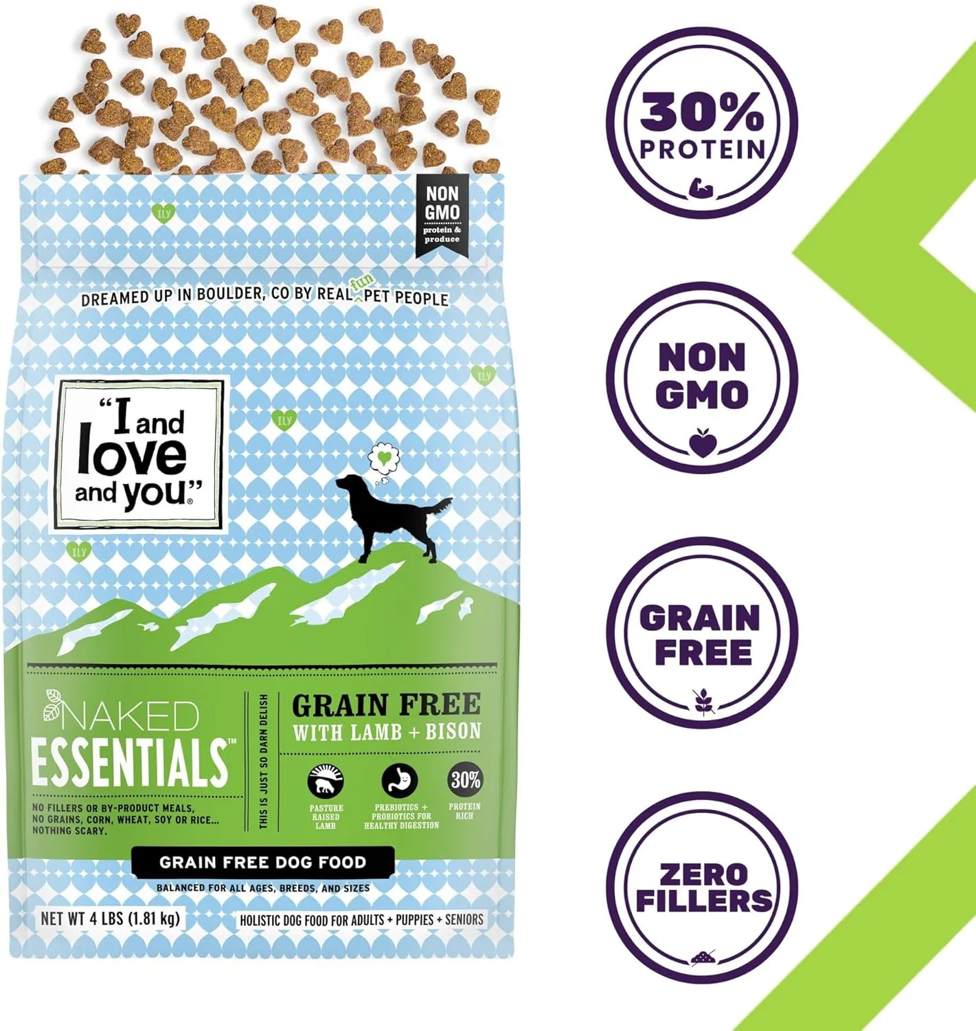 I and love and you Naked Essentials Dry Dog Food - Lamb   Bison - High Protein, Real Meat, No Fillers, Prebiotics   Probiotics, 11lb Bag