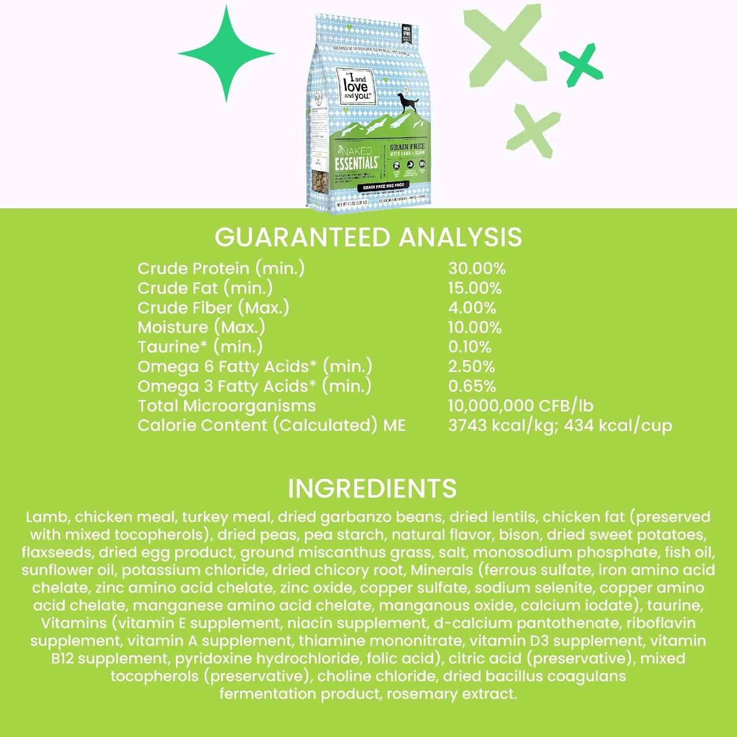 I and love and you Naked Essentials Dry Dog Food - Lamb   Bison - High Protein, Real Meat, No Fillers, Prebiotics   Probiotics, 11lb Bag