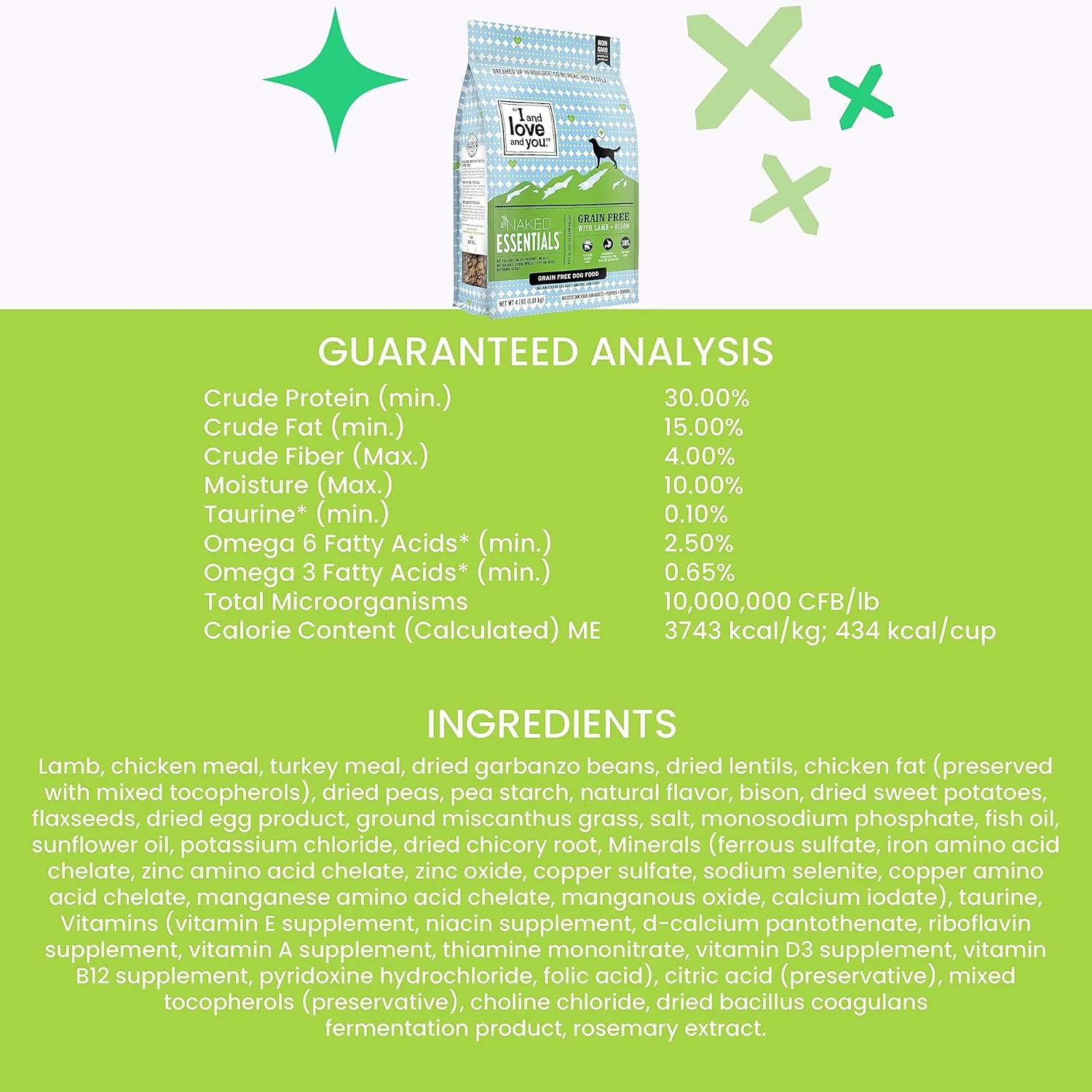 I and love and you Naked Essentials Dry Dog Food - Lamb   Bison - High Protein, Real Meat, No Fillers, Prebiotics   Probiotics, 11lb Bag