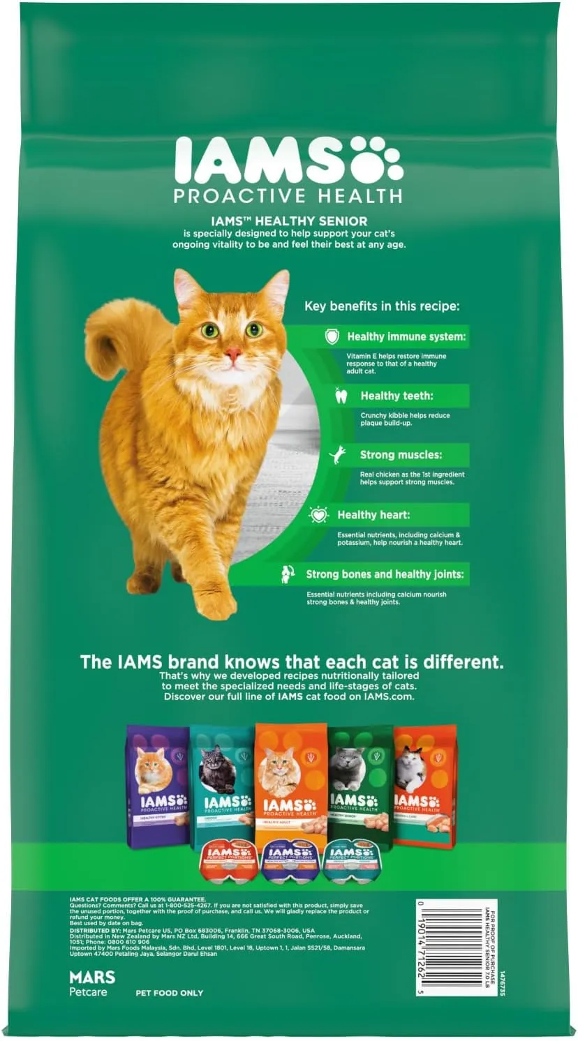 IAMS PROACTIVE HEALTH Healthy Senior Dry Cat Food with Chicken Cat Kibble, 7 lb. Bag