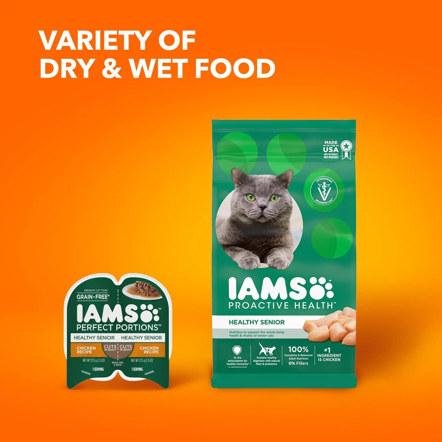IAMS PROACTIVE HEALTH Healthy Senior Dry Cat Food with Chicken Cat Kibble, 7 lb. Bag