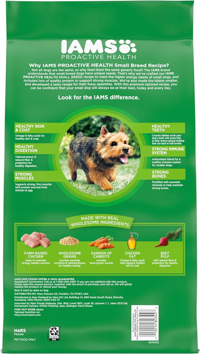 IAMS Proactive Health Small Breed Dog Food Dry with Real Chicken, 7 lb. Bag