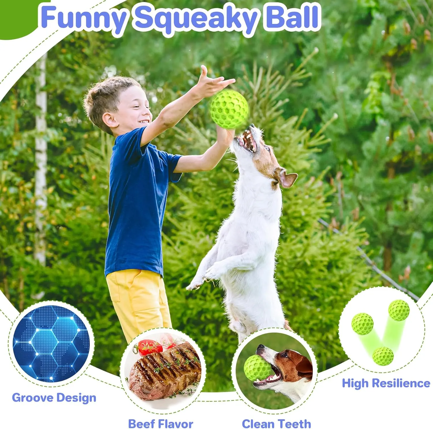 Indestructible Squeaky Dog Balls, Dog Toys for Aggressive Chewers Large Breed for Relieving Anxiety, Tough Dog Chew Toys Balls for Aggressive Chewers, Outdoor Squeaky Dog Toys for Large Dogs