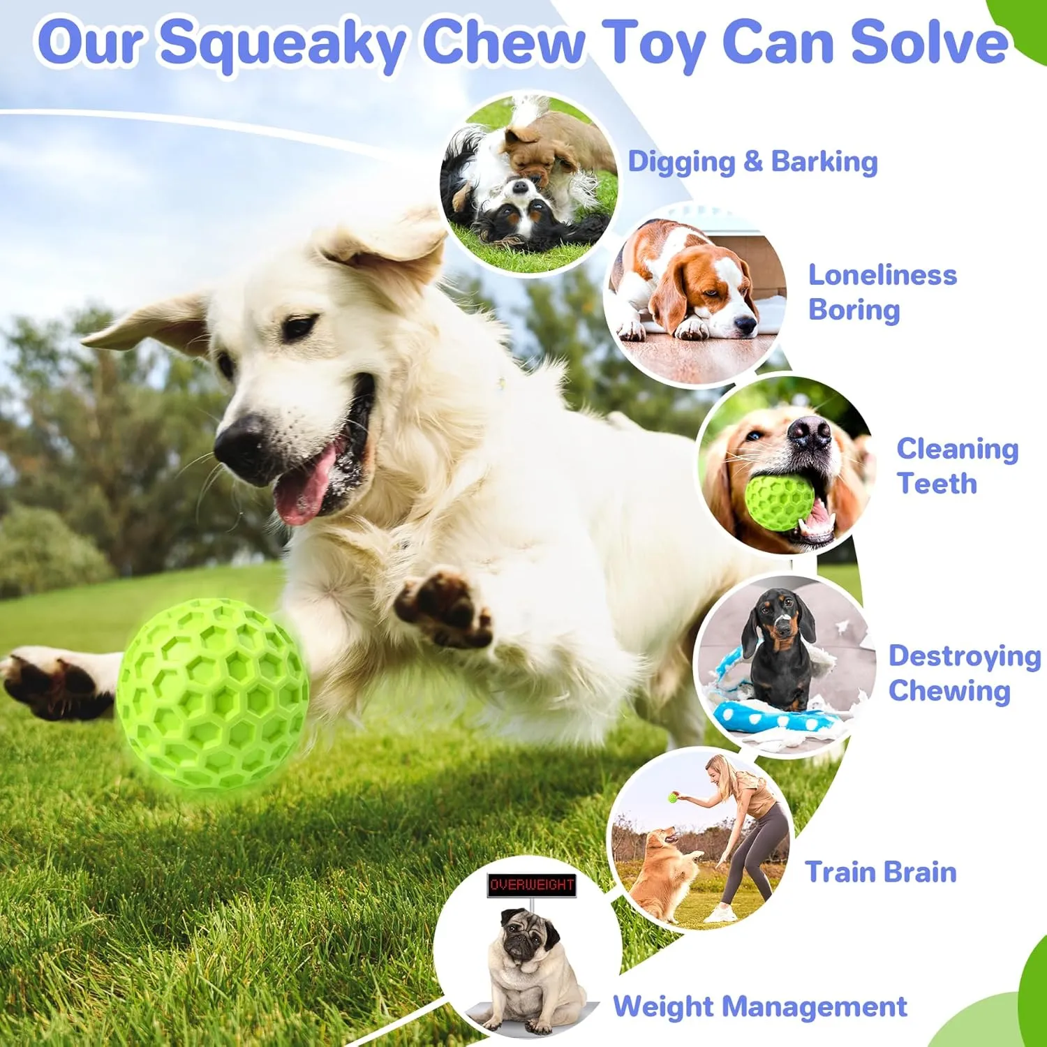 Indestructible Squeaky Dog Balls, Dog Toys for Aggressive Chewers Large Breed for Relieving Anxiety, Tough Dog Chew Toys Balls for Aggressive Chewers, Outdoor Squeaky Dog Toys for Large Dogs