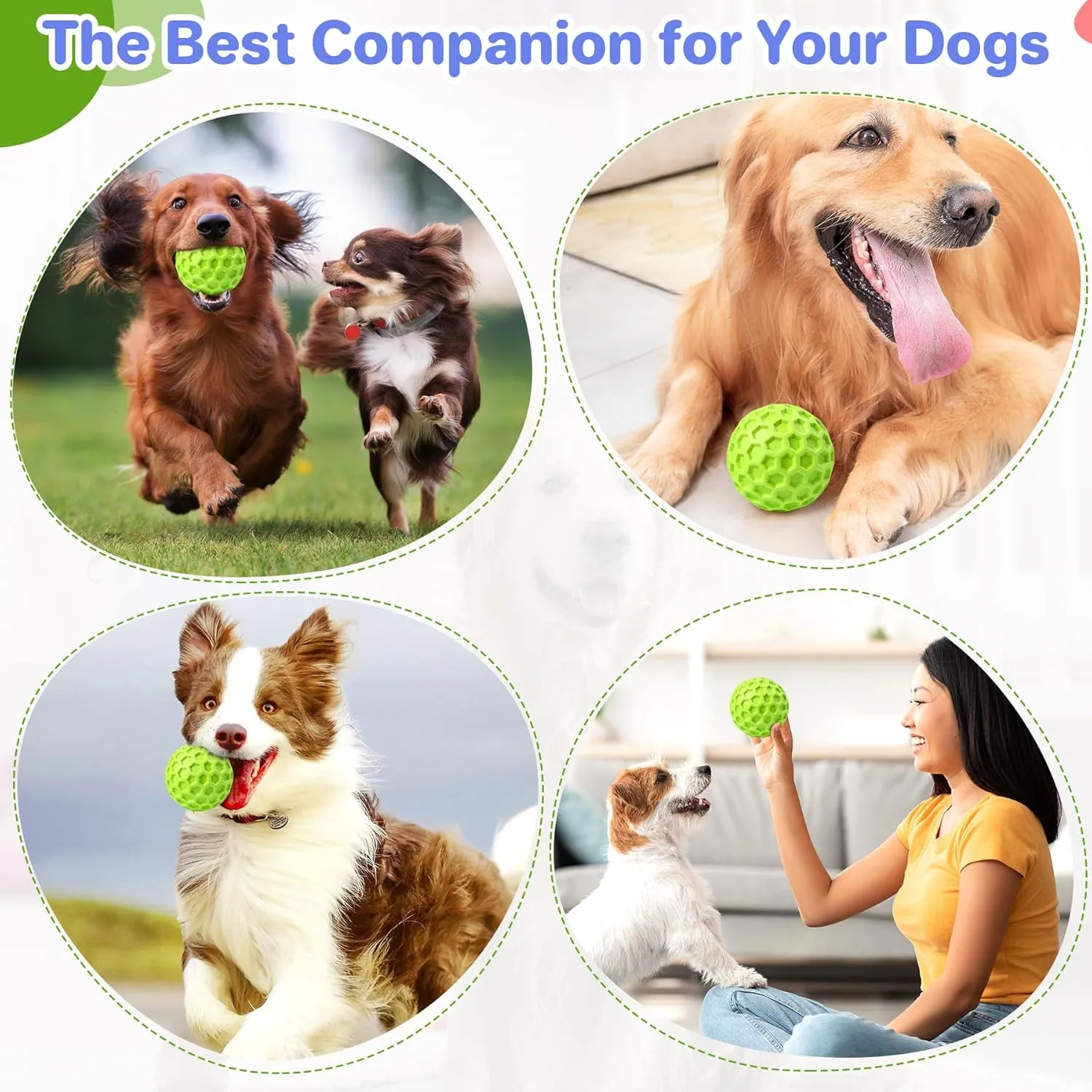 Indestructible Squeaky Dog Balls, Dog Toys for Aggressive Chewers Large Breed for Relieving Anxiety, Tough Dog Chew Toys Balls for Aggressive Chewers, Outdoor Squeaky Dog Toys for Large Dogs