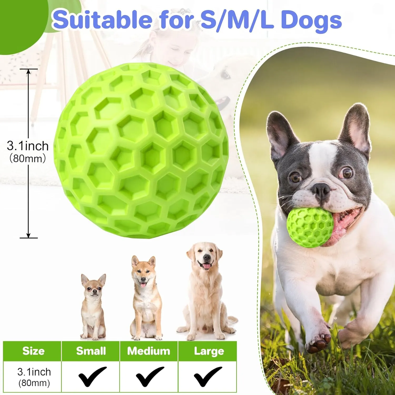 Indestructible Squeaky Dog Balls, Dog Toys for Aggressive Chewers Large Breed for Relieving Anxiety, Tough Dog Chew Toys Balls for Aggressive Chewers, Outdoor Squeaky Dog Toys for Large Dogs