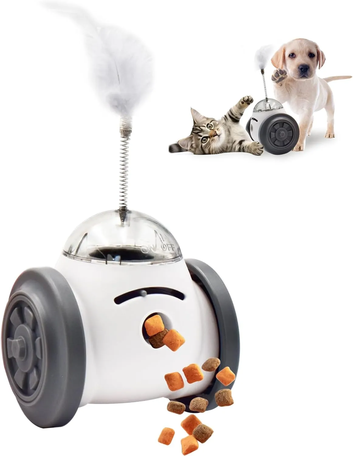 Interactive Roller Puzzle Dispenser Toy for Dogs & Cats, Slow Feeder Toy for Cats, Interactive Chase Toys, Adjustable Dog Treat Dispensing Dogs & Cats Toys, Improves Pets Digestion System Dog Chew