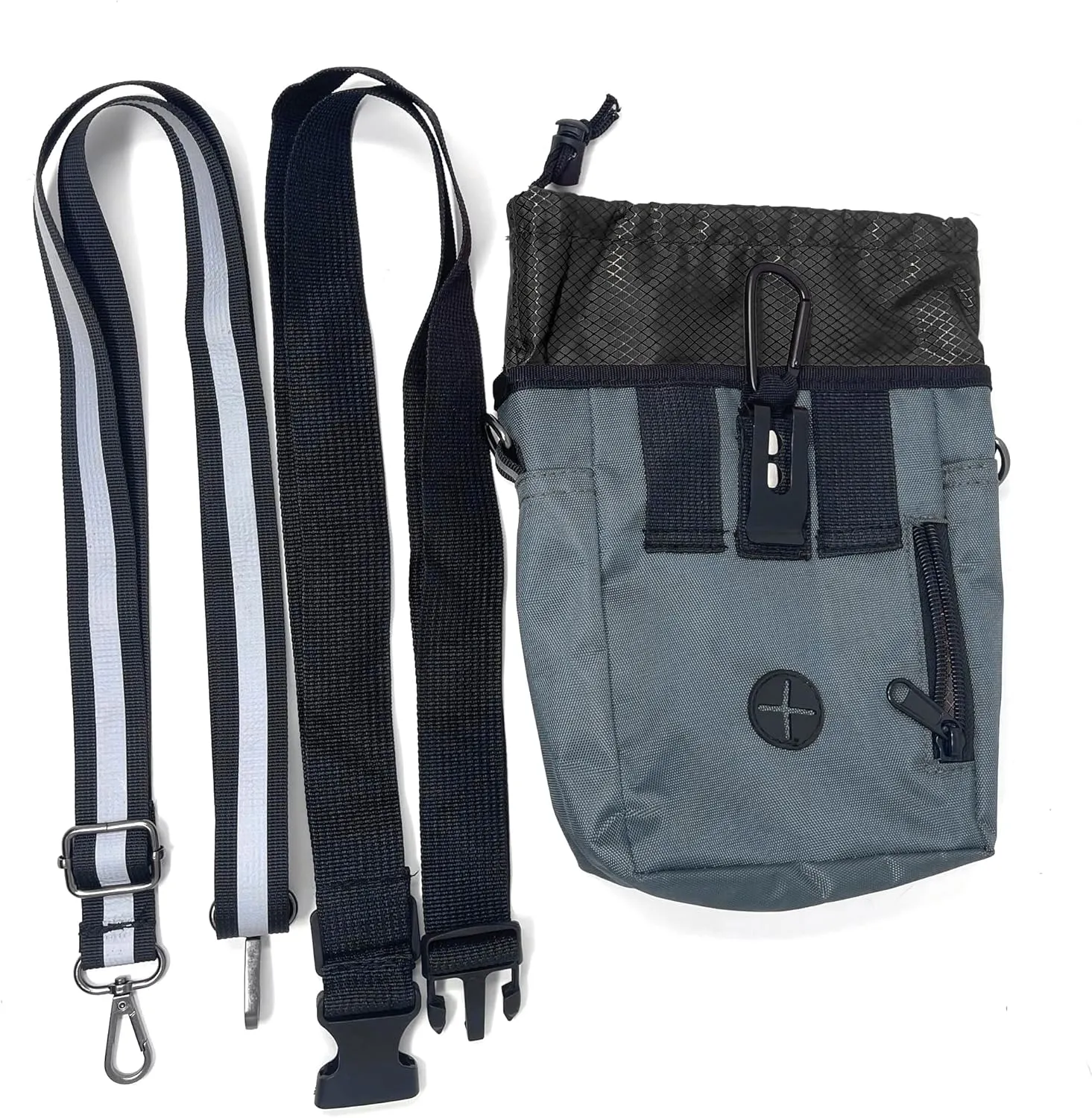 Jalousie Dog Training Pouch with Training Clicker and Water Bowl - 5 Ways to Wear - Carry Toys, Treats for Positive Reinforcement - Built-in Poop Bag Dispenser (Grey)