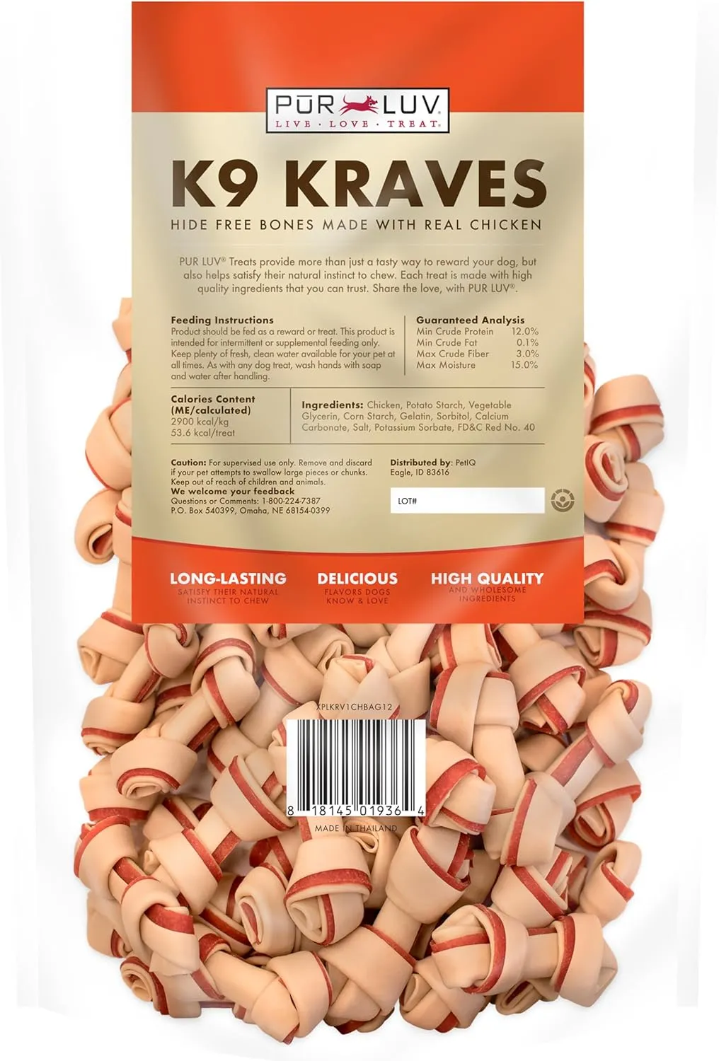 K9 Kraves Rawhide Free Bone Dog Treats, Chicken Flavor, Made with Real Chicken and Limited Ingredients, Healthy, Easily Digestible, Long Lasting, and High Protein Dog Treat, 20 Count