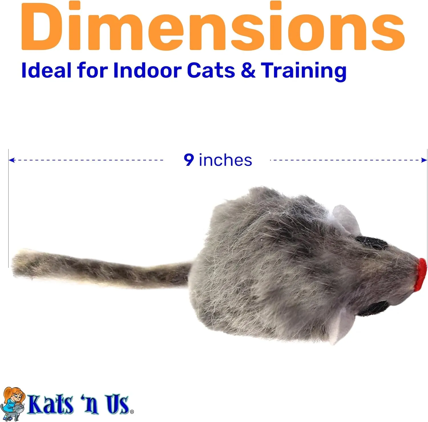 Kats'N Us Real Rabbit Fur Mouse Cat Toy Pack - Interactive Gray Mice for Indoor Cats and Kittens - Rattle Sound - Cat Entertainment - 5 Pack Gray
