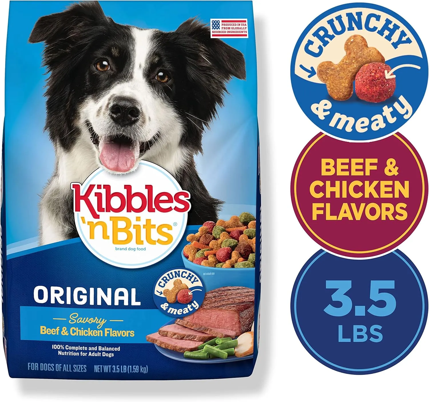 Kibbles 'N Bits Original Savory Beef & Chicken Flavors Dry Dog Food, 3.5 Pounds