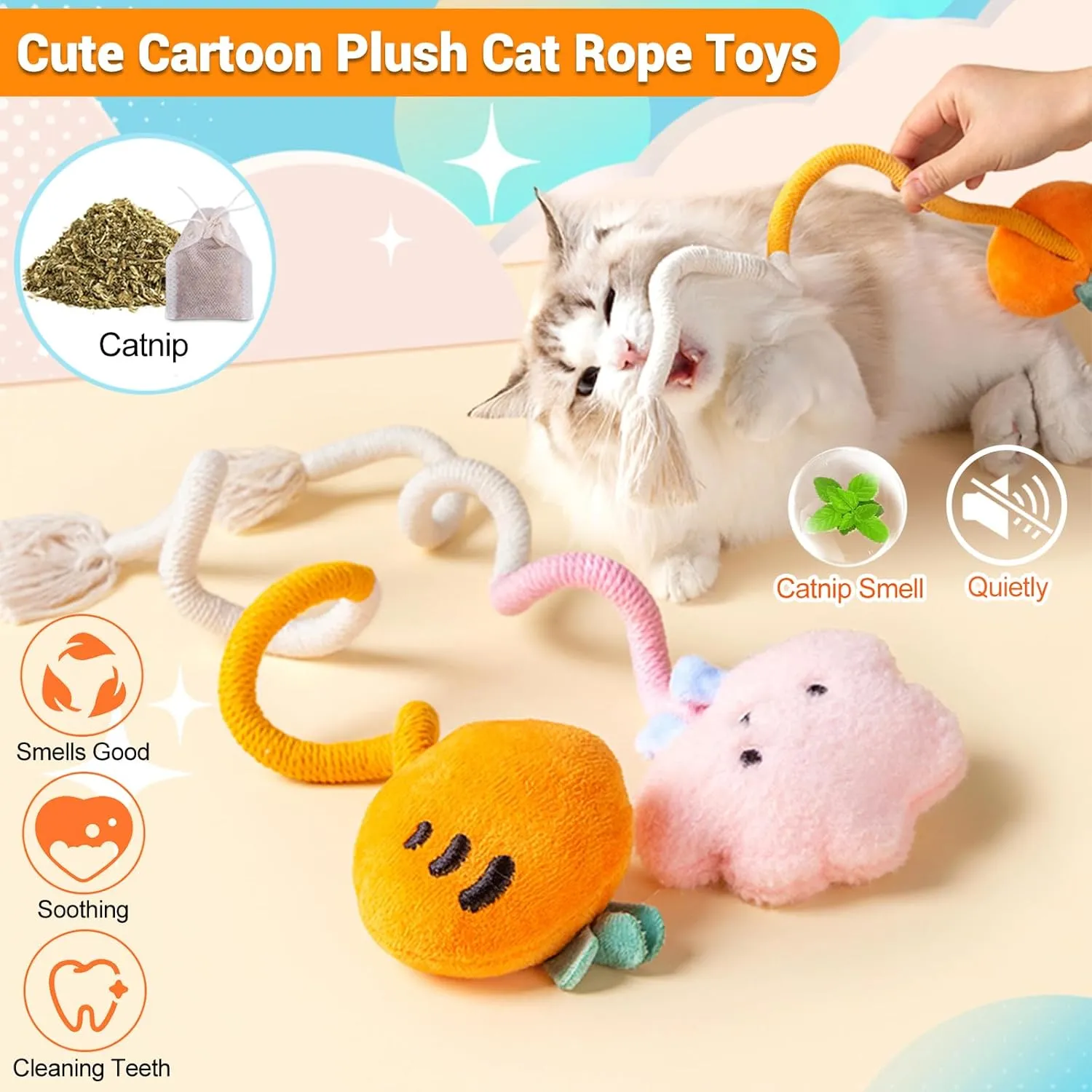 Kingtree Cat Rope Toys, 2 Pack Cat Toy Chew Ropes Without Wire, Bite Resistant Catnip Rope Toys for Indoor Cats Teeth Cleaning and Interactive Play