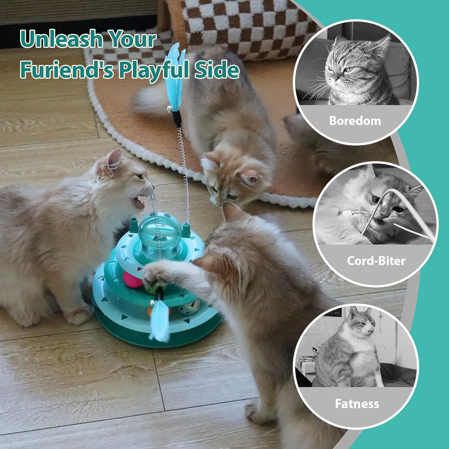 Kitten Toys, Interactive Cat Puzzle Toys for Indoor Cats, Cat Tower with 2 Kitty Teasers and Ball Track (Green)