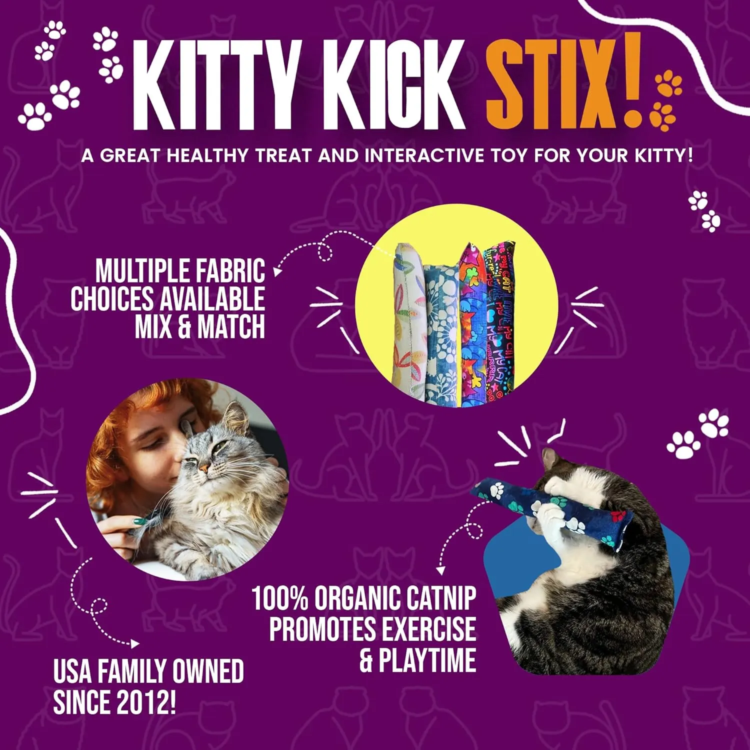 Kitty Kick Stix 15" Original Catnip Kicker Toy (Set of 2), Handmade in USA by Cat Lovers, Interactive Natural Cat & Kitten Toy, Packed with 100% Potent Catnip for All Breeds (Mystery)