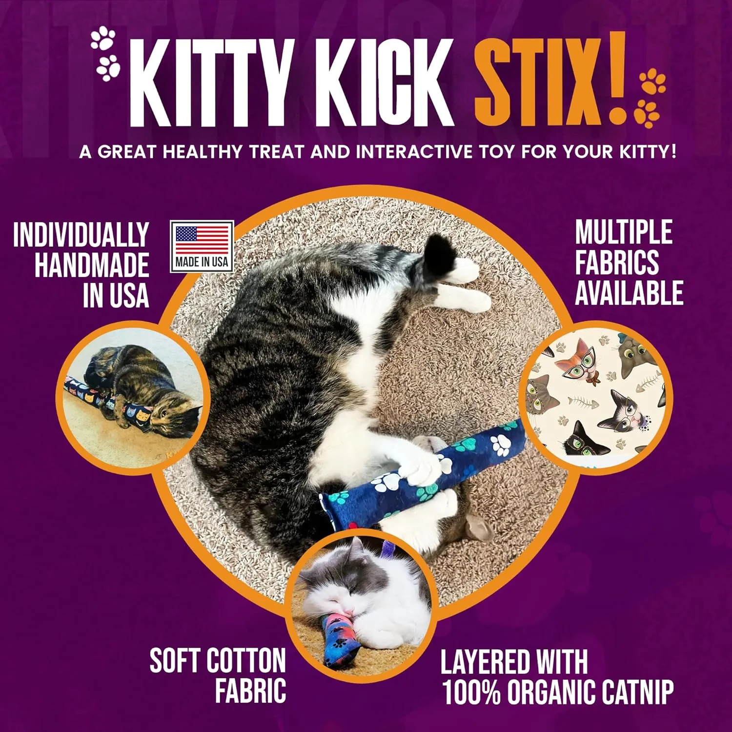 Kitty Kick Stix 15" Original Catnip Kicker Toy (Set of 2), Handmade in USA by Cat Lovers, Interactive Natural Cat & Kitten Toy, Packed with 100% Potent Catnip for All Breeds (Mystery)