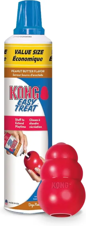 KONG Classic Stuffable Dog Toy Easy Treat Peanut Butter Spray - Fetch & Chew Toy for Dogs - with Dog Toy Filler Treat - for Hours of Fun & Enrichment - 14 oz - Small