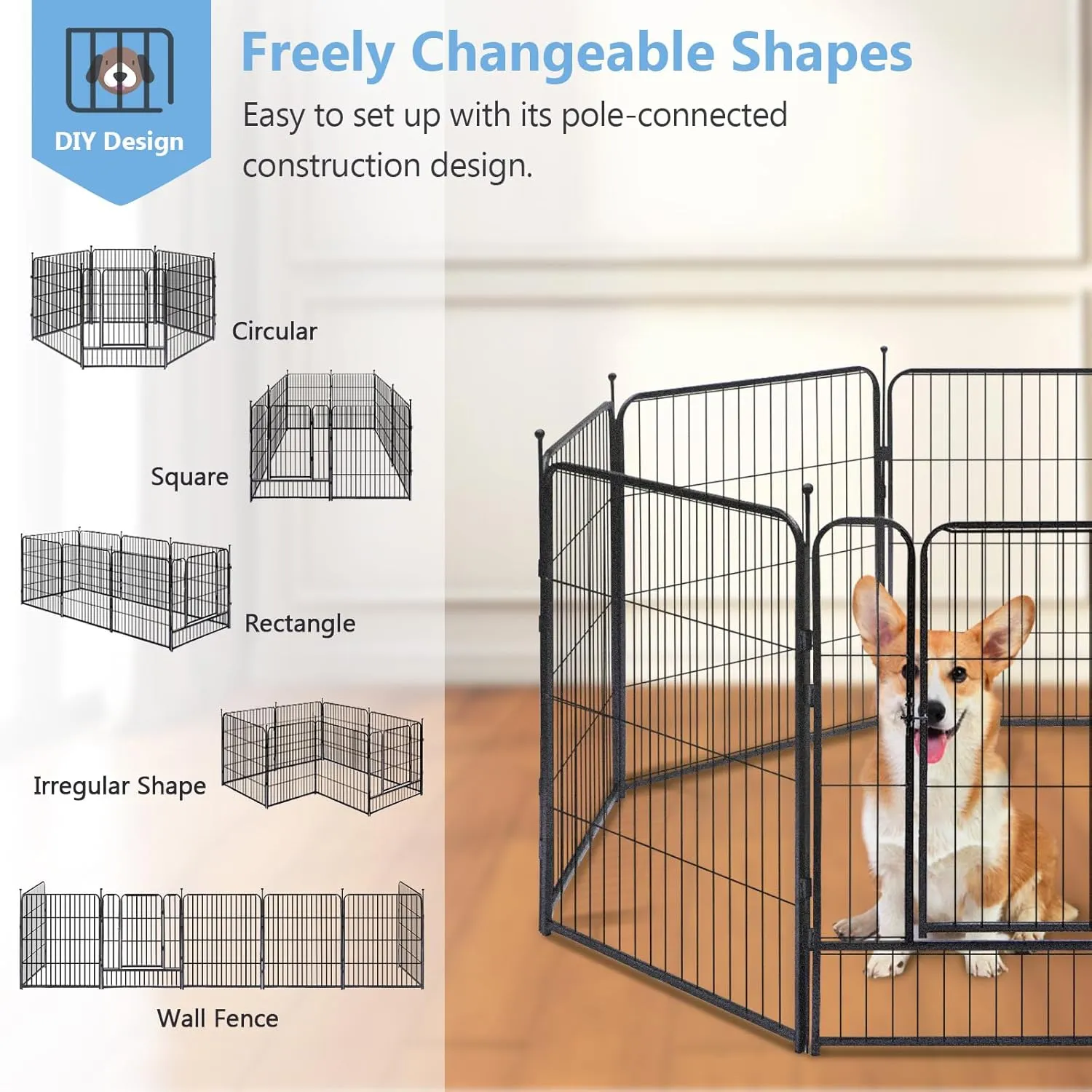 KOOPRO Dog Playpen Indoor, Dog Fence Outdoor for Yard 32" Height Heavy Duty Metal Puppy Play Pen Rustproof with Doors for Small/Medium/Large Dogs Portable Exercise Pet Fence for RV Camping, 16 Panels