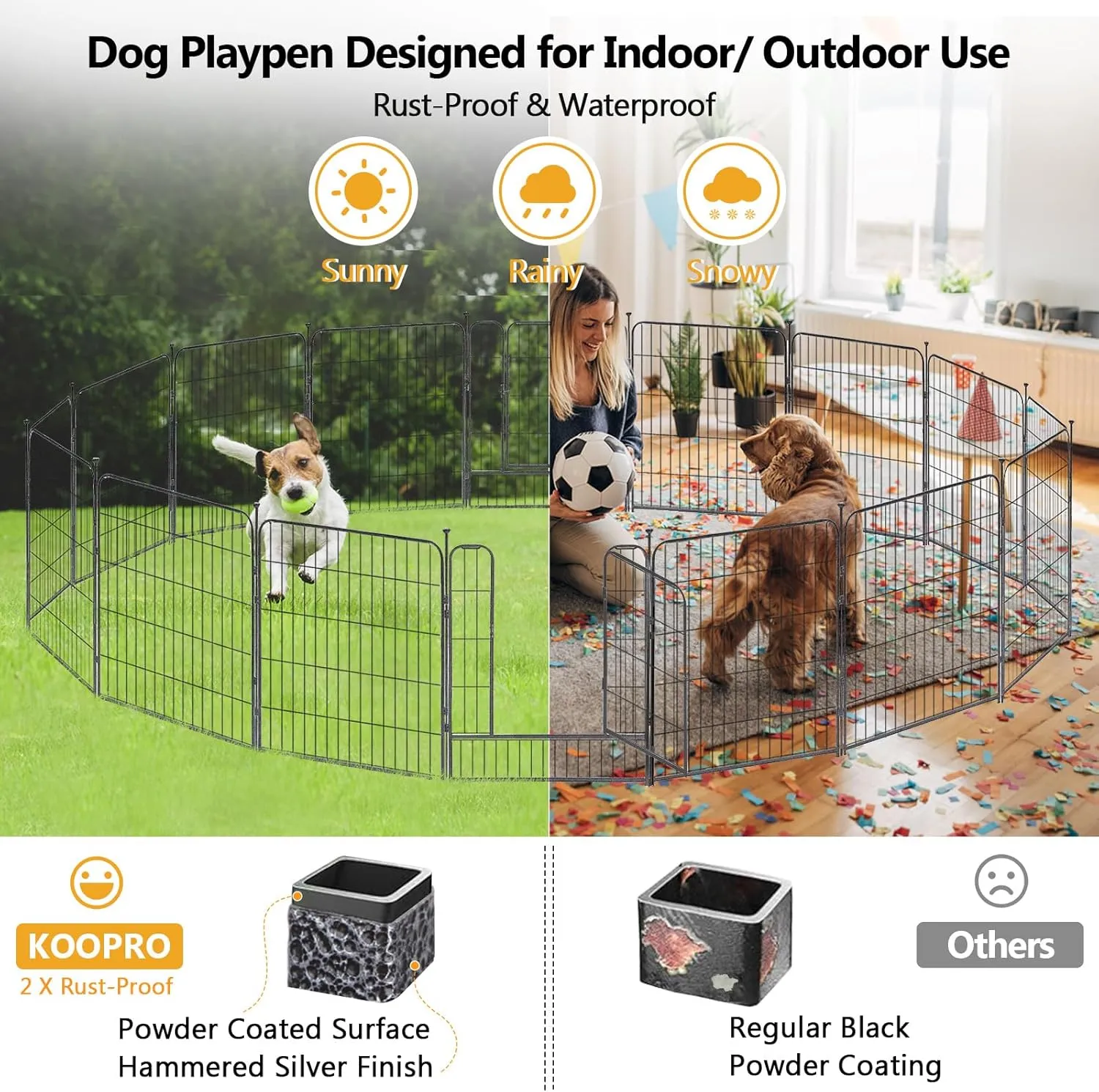 KOOPRO Dog Playpen Indoor, Dog Fence Outdoor for Yard 32" Height Heavy Duty Metal Puppy Play Pen Rustproof with Doors for Small/Medium/Large Dogs Portable Exercise Pet Fence for RV Camping, 16 Panels