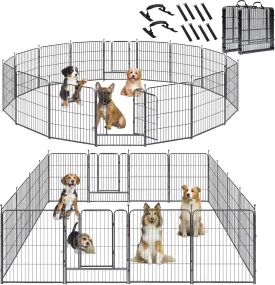 KOOPRO Dog Playpen Indoor, Dog Fence Outdoor for Yard 32" Height Heavy Duty Metal Puppy Play Pen Rustproof with Doors for Small/Medium/Large Dogs Portable Exercise Pet Fence for RV Camping, 16 Panels