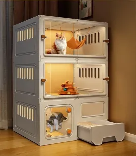 Large Cat Cage Indoor, Cute Cat House with Cat Litter Box, PE Cat Enclosures Indoor with Transparent Door, Pet Cage with Toilet(105 * 45 * 70cm)