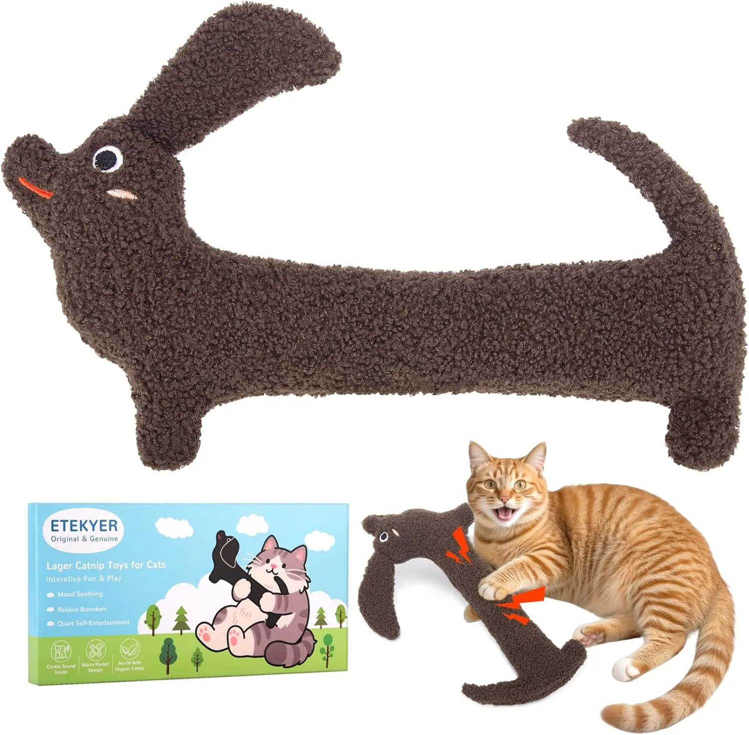 Large Cat Toy, Refillable Catnip with Crinkle Sound Inside, Pillow Kitten Toys for Indoor Cats Kitty Snuggle and Anxiety Relief Kick Exercise 15 Inches